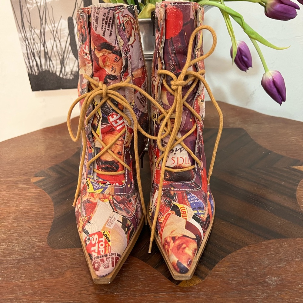 Funky Tie Up Pointy Toe Boots